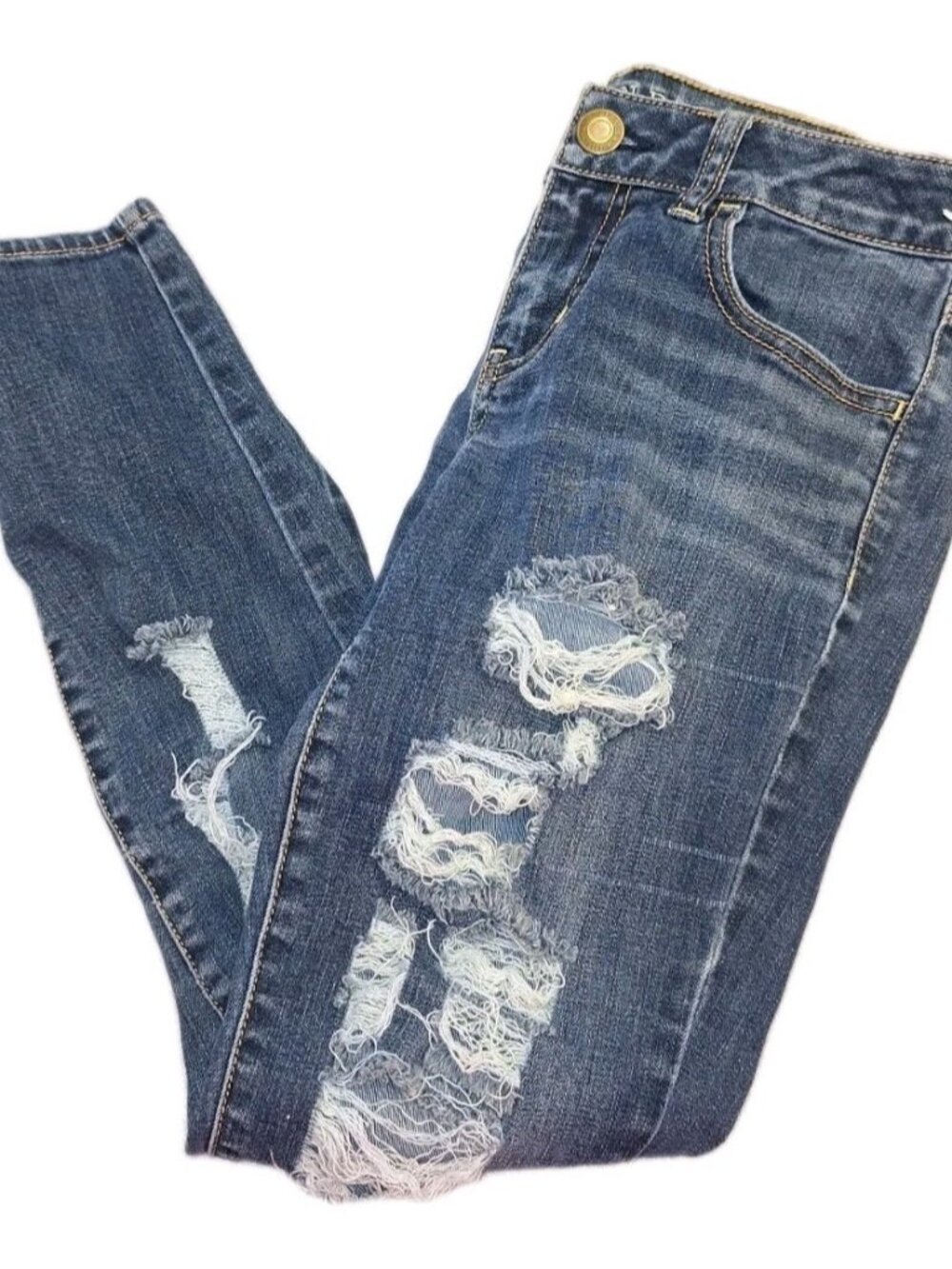 American Eagle Womens Size 4 Blue Super Stretch Jegging Jeans 26X30 Distressed